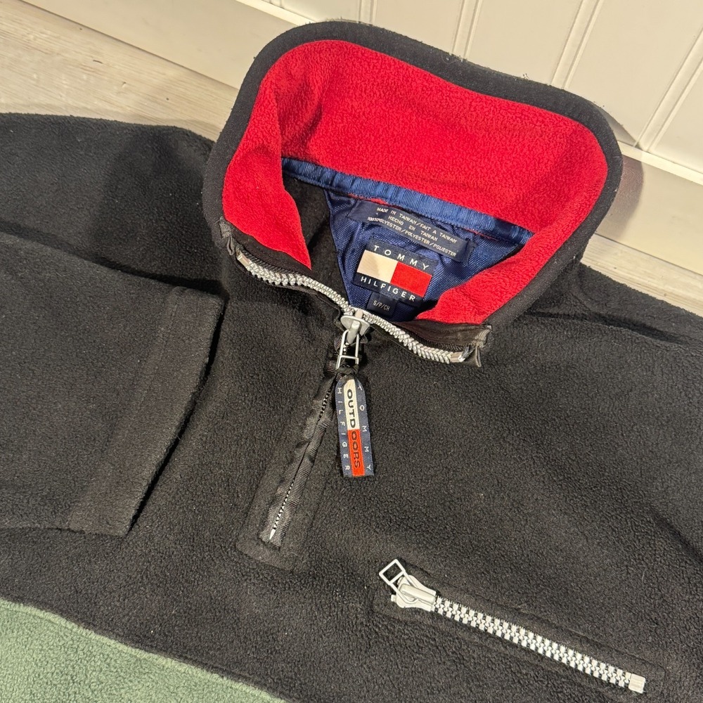 VTG 90s Tommy Hilfiger Striped 1/4 Zip Pullover Fleece Neck Logo Sz S